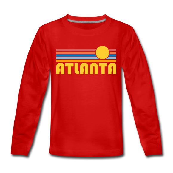 Atlanta, Georgia Youth Long Sleeve Shirt - Retro Sunrise Youth Long Sleeve Atlanta Tee - red