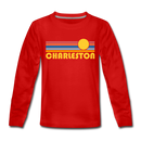 Charleston, South Carolina Youth Long Sleeve Shirt - Retro Sunrise Youth Long Sleeve Charleston Tee - red