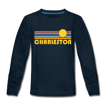 Charleston, South Carolina Youth Long Sleeve Shirt - Retro Sunrise Youth Long Sleeve Charleston Tee - deep navy