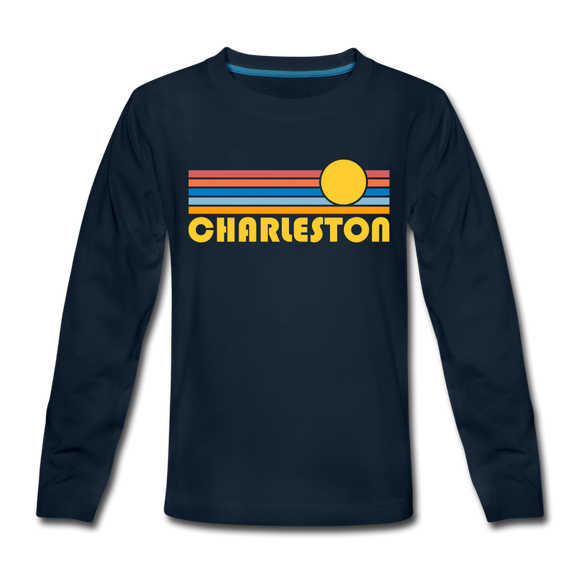 Charleston, South Carolina Youth Long Sleeve Shirt - Retro Sunrise Youth Long Sleeve Charleston Tee - deep navy