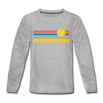 Breckenridge, Colorado Youth Long Sleeve Shirt - Retro Sunrise Youth Long Sleeve Breckenridge Tee - heather gray