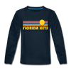 Florida Keys, Florida Youth Long Sleeve Shirt - Retro Sunrise Youth Long Sleeve Florida Keys Tee - deep navy