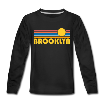 Brooklyn, New York Youth Long Sleeve Shirt - Retro Sunrise Youth Long Sleeve Brooklyn Tee - black