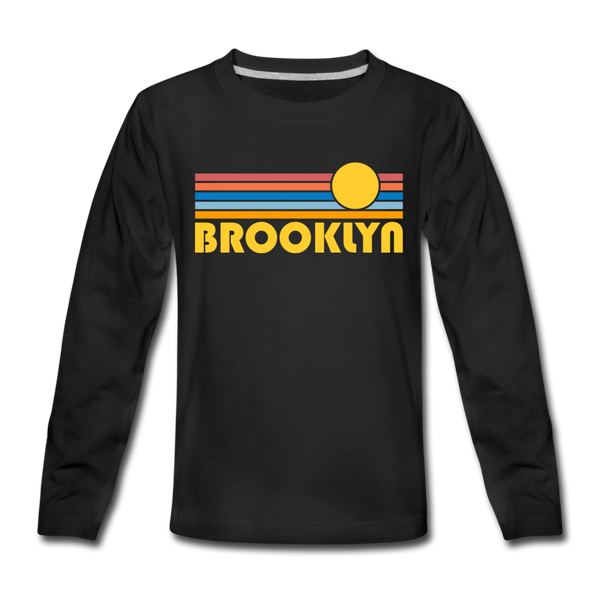 Brooklyn, New York Youth Long Sleeve Shirt - Retro Sunrise Youth Long Sleeve Brooklyn Tee - black