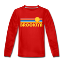 Brooklyn, New York Youth Long Sleeve Shirt - Retro Sunrise Youth Long Sleeve Brooklyn Tee - red