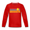 Brooklyn, New York Youth Long Sleeve Shirt - Retro Sunrise Youth Long Sleeve Brooklyn Tee - red