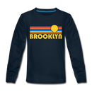 Brooklyn, New York Youth Long Sleeve Shirt - Retro Sunrise Youth Long Sleeve Brooklyn Tee - deep navy