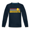 Brooklyn, New York Youth Long Sleeve Shirt - Retro Sunrise Youth Long Sleeve Brooklyn Tee - deep navy