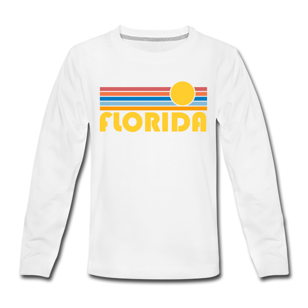 Florida Youth Long Sleeve Shirt - Retro Sunrise Youth Long Sleeve Florida Tee - white