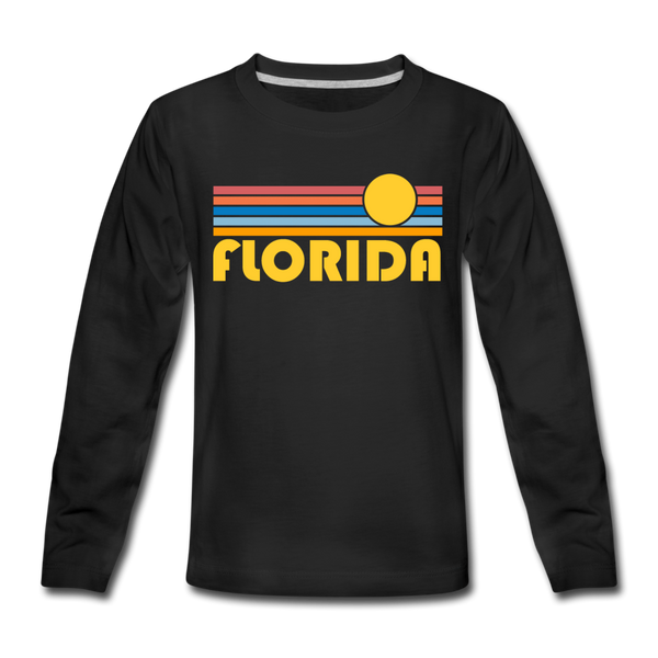 Florida Youth Long Sleeve Shirt - Retro Sunrise Youth Long Sleeve Florida Tee - black