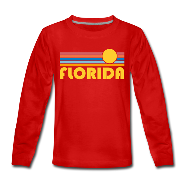 Florida Youth Long Sleeve Shirt - Retro Sunrise Youth Long Sleeve Florida Tee - red