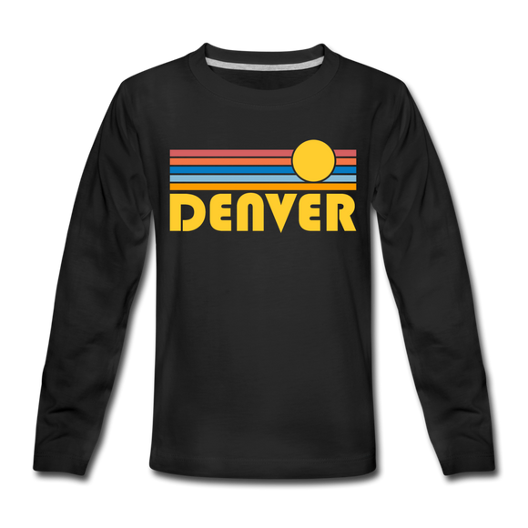 Denver, Colorado Youth Long Sleeve Shirt - Retro Sunrise Youth Long Sleeve Denver Tee - black