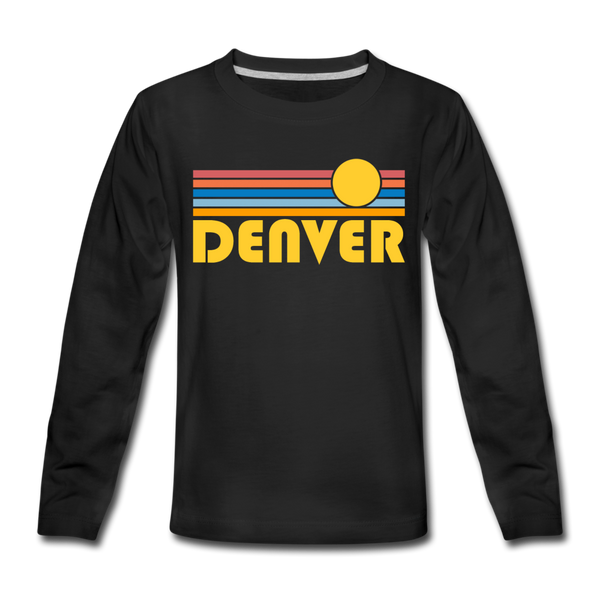 Denver, Colorado Youth Long Sleeve Shirt - Retro Sunrise Youth Long Sleeve Denver Tee - black