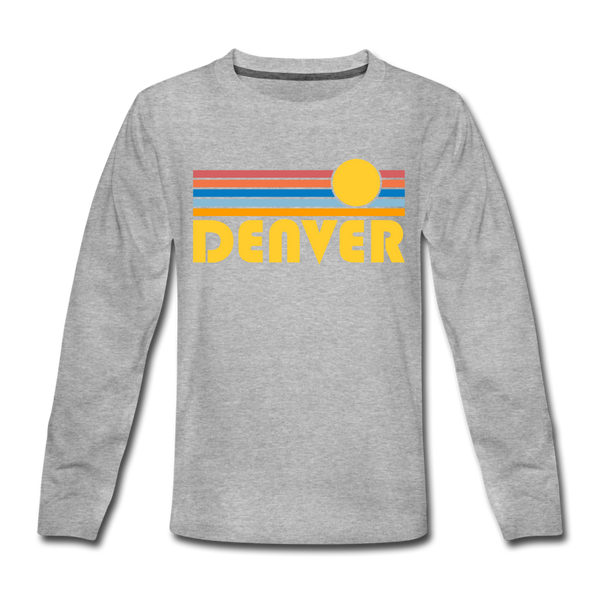 Denver, Colorado Youth Long Sleeve Shirt - Retro Sunrise Youth Long Sleeve Denver Tee - heather gray