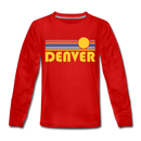 Denver, Colorado Youth Long Sleeve Shirt - Retro Sunrise Youth Long Sleeve Denver Tee - red