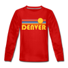 Denver, Colorado Youth Long Sleeve Shirt - Retro Sunrise Youth Long Sleeve Denver Tee - red