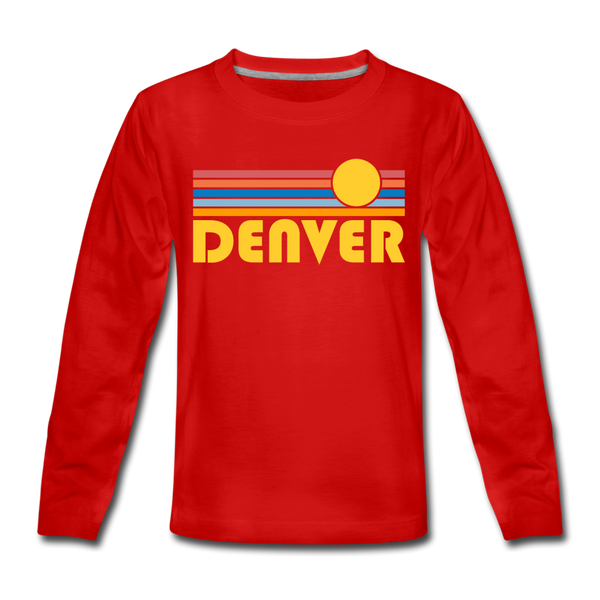 Denver, Colorado Youth Long Sleeve Shirt - Retro Sunrise Youth Long Sleeve Denver Tee - red