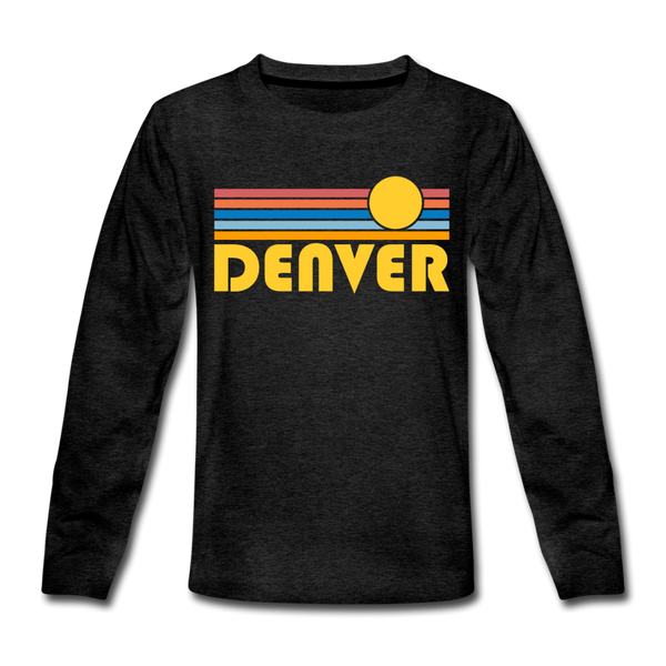 Denver, Colorado Youth Long Sleeve Shirt - Retro Sunrise Youth Long Sleeve Denver Tee - charcoal gray