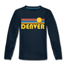 Denver, Colorado Youth Long Sleeve Shirt - Retro Sunrise Youth Long Sleeve Denver Tee - deep navy