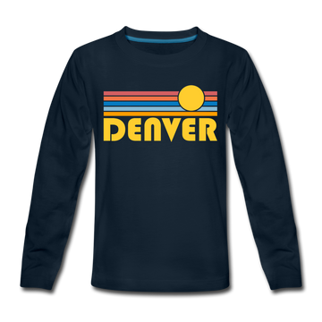 Denver, Colorado Youth Long Sleeve Shirt - Retro Sunrise Youth Long Sleeve Denver Tee - deep navy