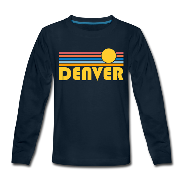 Denver, Colorado Youth Long Sleeve Shirt - Retro Sunrise Youth Long Sleeve Denver Tee - deep navy