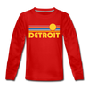Detroit, Michigan Youth Long Sleeve Shirt - Retro Sunrise Youth Long Sleeve Detroit Tee - red