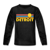Detroit, Michigan Youth Long Sleeve Shirt - Retro Sunrise Youth Long Sleeve Detroit Tee - charcoal gray