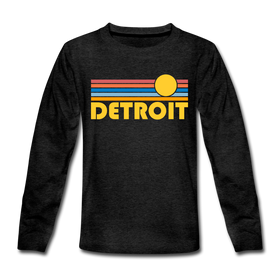 Detroit, Michigan Youth Long Sleeve Shirt - Retro Sunrise Youth Long Sleeve Detroit Tee
