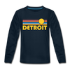 Detroit, Michigan Youth Long Sleeve Shirt - Retro Sunrise Youth Long Sleeve Detroit Tee
