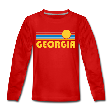 Georgia Youth Long Sleeve Shirt - Retro Sunrise Youth Long Sleeve Georgia Tee - red