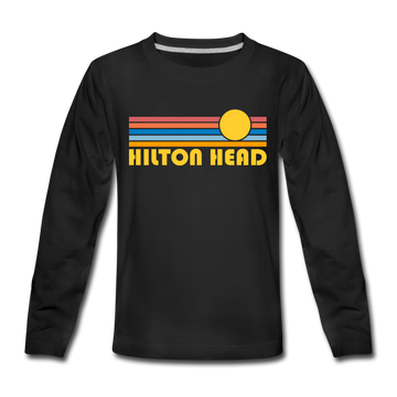Hilton Head, South Carolina Youth Long Sleeve Shirt - Retro Sunrise Youth Long Sleeve Hilton Head Tee - black