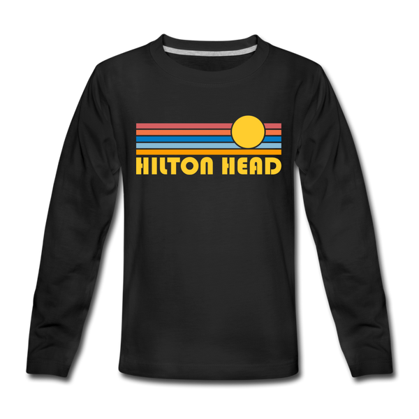 Hilton Head, South Carolina Youth Long Sleeve Shirt - Retro Sunrise Youth Long Sleeve Hilton Head Tee - black