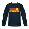 Hilton Head, South Carolina Youth Long Sleeve Shirt - Retro Sunrise Youth Long Sleeve Hilton Head Tee - deep navy