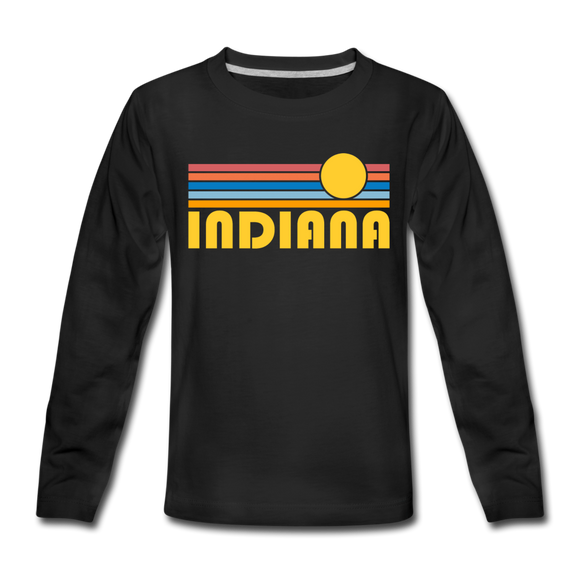 Indiana Youth Long Sleeve Shirt - Retro Sunrise Youth Long Sleeve Indiana Tee - black