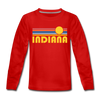Indiana Youth Long Sleeve Shirt - Retro Sunrise Youth Long Sleeve Indiana Tee - red