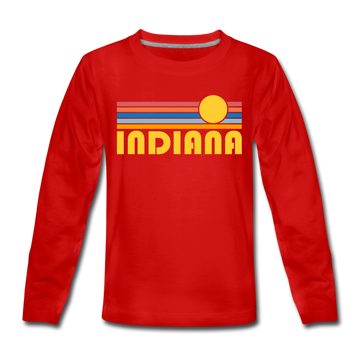 Indiana Youth Long Sleeve Shirt - Retro Sunrise Youth Long Sleeve Indiana Tee - red
