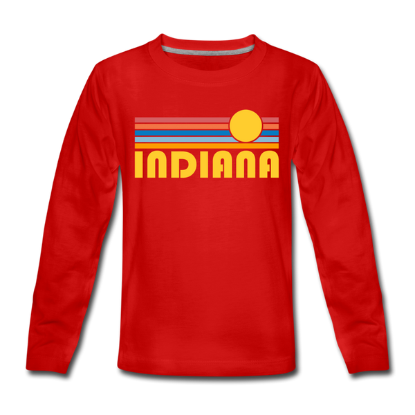 Indiana Youth Long Sleeve Shirt - Retro Sunrise Youth Long Sleeve Indiana Tee - red