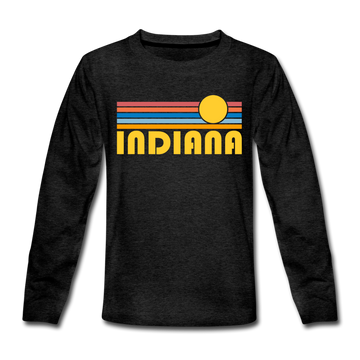 Indiana Youth Long Sleeve Shirt - Retro Sunrise Youth Long Sleeve Indiana Tee - charcoal gray