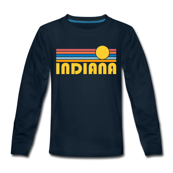 Indiana Youth Long Sleeve Shirt - Retro Sunrise Youth Long Sleeve Indiana Tee - deep navy