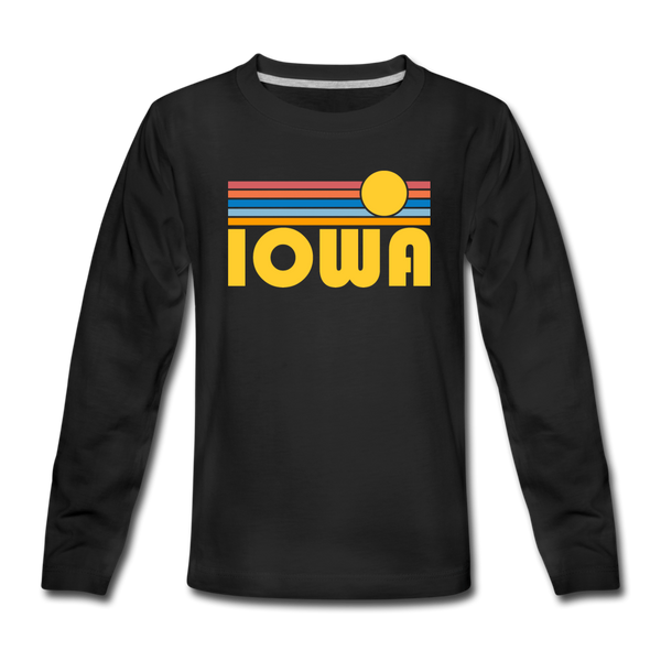 Iowa Youth Long Sleeve Shirt - Retro Sunrise Youth Long Sleeve Iowa Tee - black