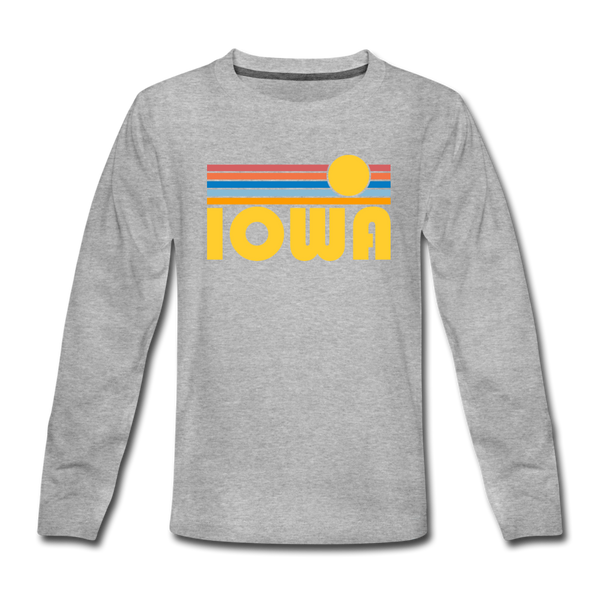 Iowa Youth Long Sleeve Shirt - Retro Sunrise Youth Long Sleeve Iowa Tee - heather gray