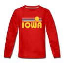 Iowa Youth Long Sleeve Shirt - Retro Sunrise Youth Long Sleeve Iowa Tee - red