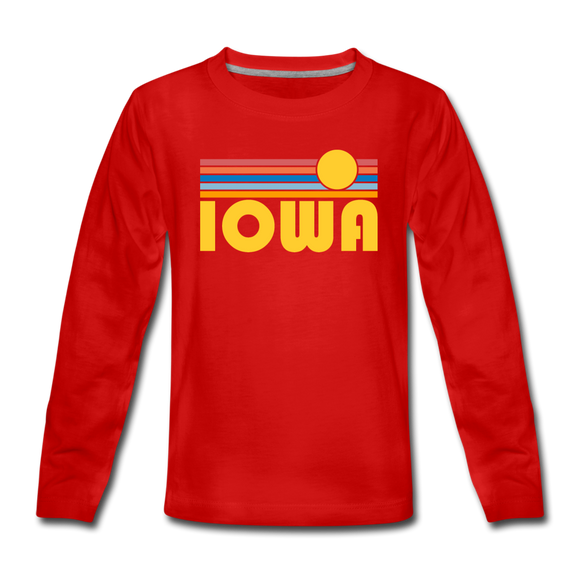 Iowa Youth Long Sleeve Shirt - Retro Sunrise Youth Long Sleeve Iowa Tee - red