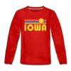 Iowa Youth Long Sleeve Shirt - Retro Sunrise Youth Long Sleeve Iowa Tee - red