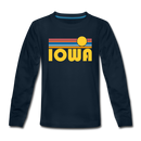 Iowa Youth Long Sleeve Shirt - Retro Sunrise Youth Long Sleeve Iowa Tee - deep navy