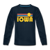 Iowa Youth Long Sleeve Shirt - Retro Sunrise Youth Long Sleeve Iowa Tee - deep navy