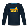 Iowa Youth Long Sleeve Shirt - Retro Sunrise Youth Long Sleeve Iowa Tee - deep navy