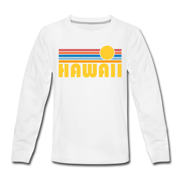 Hawaii Youth Long Sleeve Shirt - Retro Sunrise Youth Long Sleeve Hawaii Tee - white