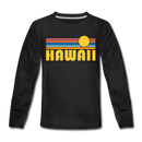 Hawaii Youth Long Sleeve Shirt - Retro Sunrise Youth Long Sleeve Hawaii Tee - black