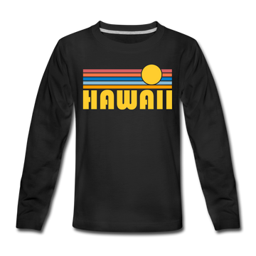 Hawaii Youth Long Sleeve Shirt - Retro Sunrise Youth Long Sleeve Hawaii Tee - black